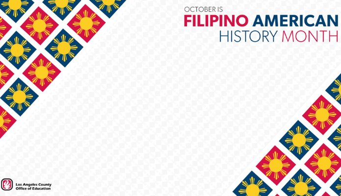 decorative banner with title "Filipino American History Month" and LACOE logo